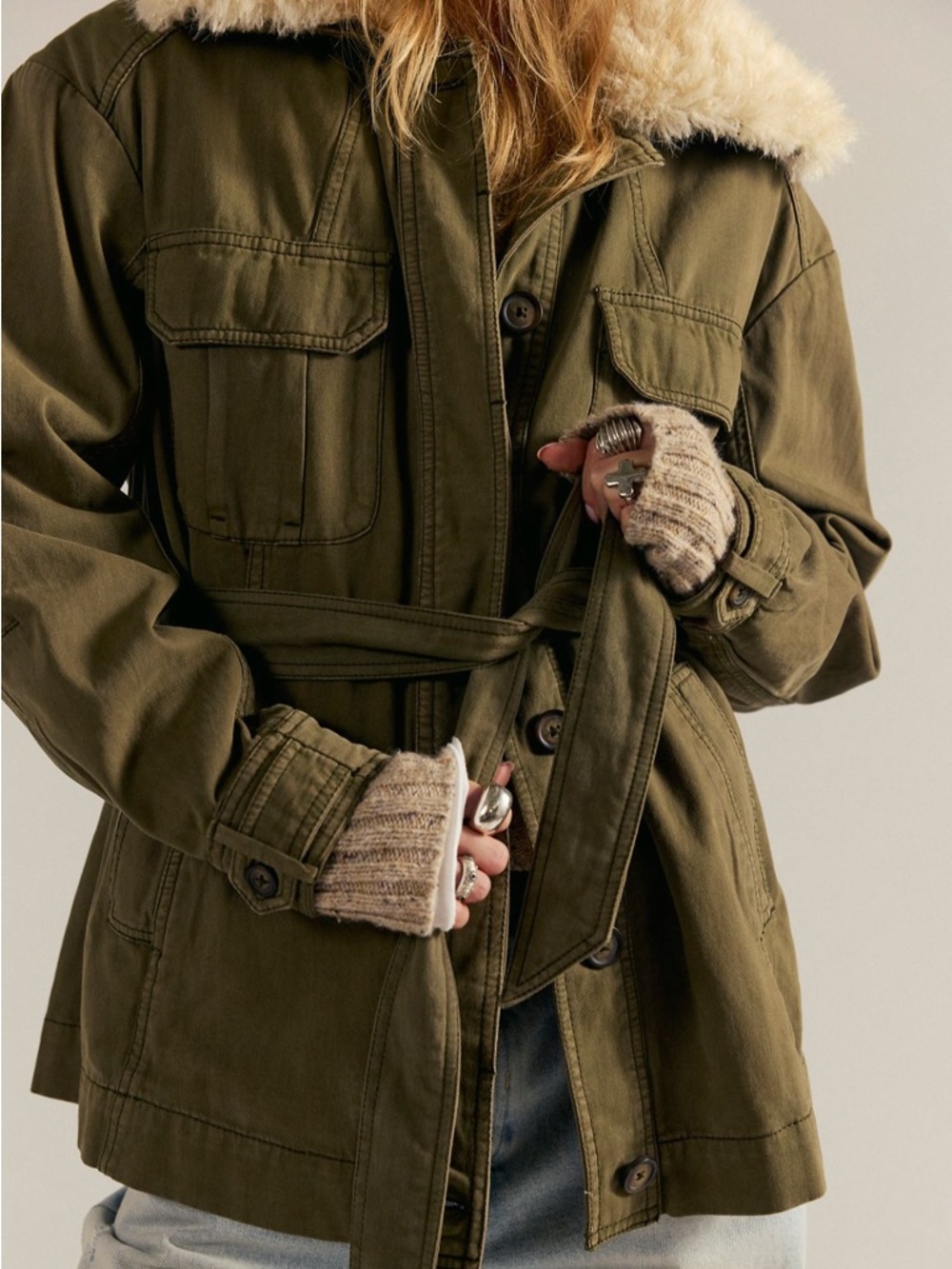 Free People We The Free Jonah Safari Utility Jacket with Faux Fur Collar